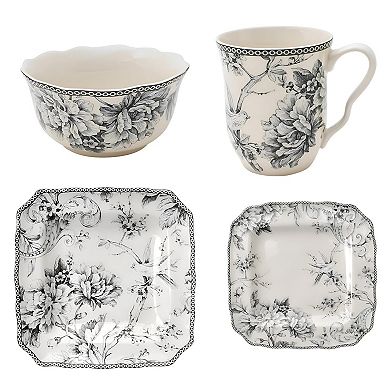 222 Fifth Adelaide Grey 16-pc. Square Dinnerware Set