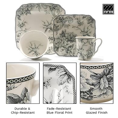 222 Fifth Adelaide Grey 16-pc. Square Dinnerware Set