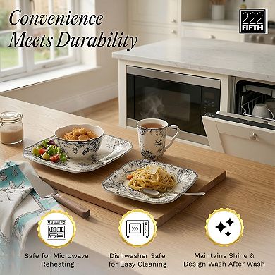 222 Fifth Adelaide Grey 16-pc. Square Dinnerware Set