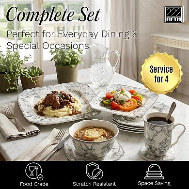 222 Fifth Adelaide Grey 16-pc. Square Dinnerware Set