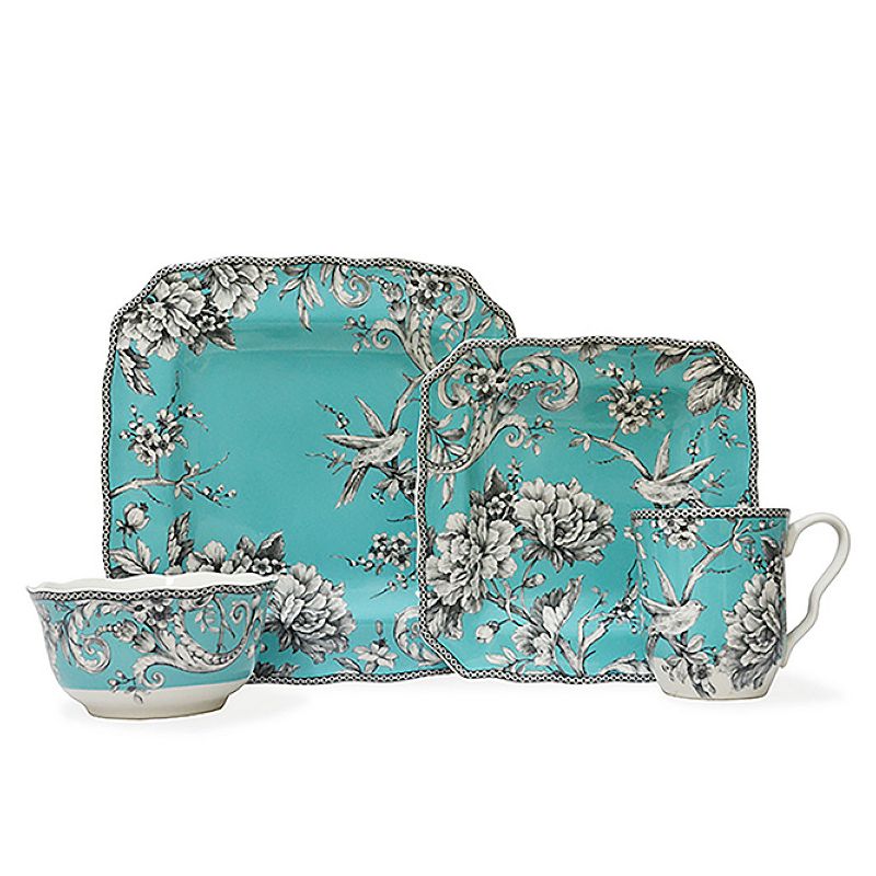 222 Fifth Adelaide Turquoise 16 pc. Square Dinnerware Set, Blue