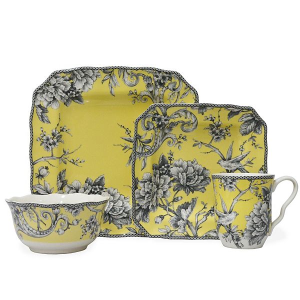 222 Fifth Adelaide Yellow 16 pc. Square Dinnerware Set