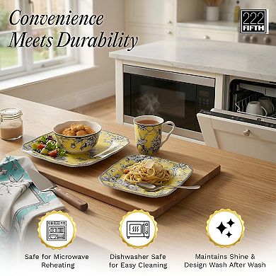 222 Fifth Adelaide Yellow 16-pc. Square Dinnerware Set