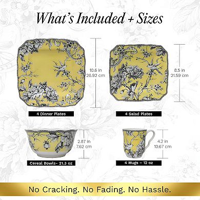 222 Fifth Adelaide Yellow 16-pc. Square Dinnerware Set