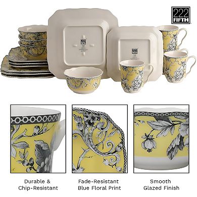 222 Fifth Adelaide Yellow 16-pc. Square Dinnerware Set