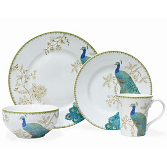 222 Fifth Peacock Garden White 16 pc Dinnerware Set