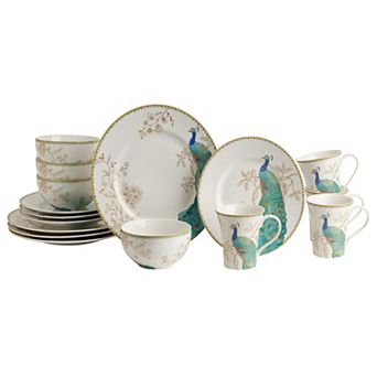 222 Fifth Peacock Garden White 16 pc Dinnerware Set