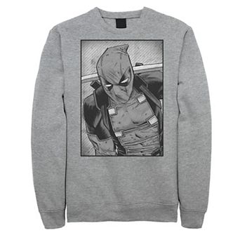 Men's Marvel Deadpool Grayscale Striped Distress Sweatshirt