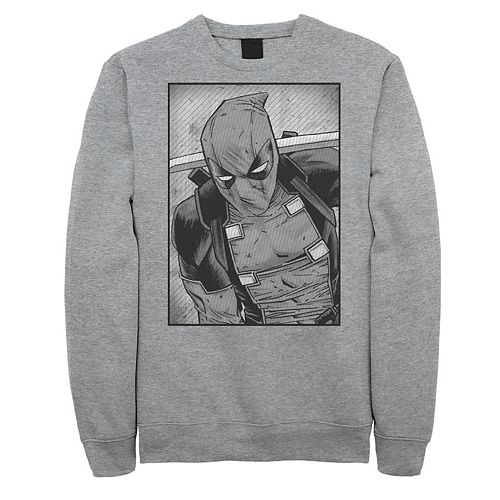 Mens Marvel Deadpool Grayscale Striped Distress Sweatshirt