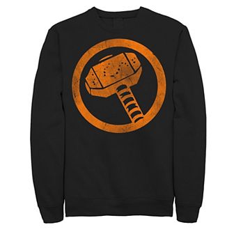 Men's Marvel Thor Hammer Logo Orange Tonal Cut-Out Sweatshirt