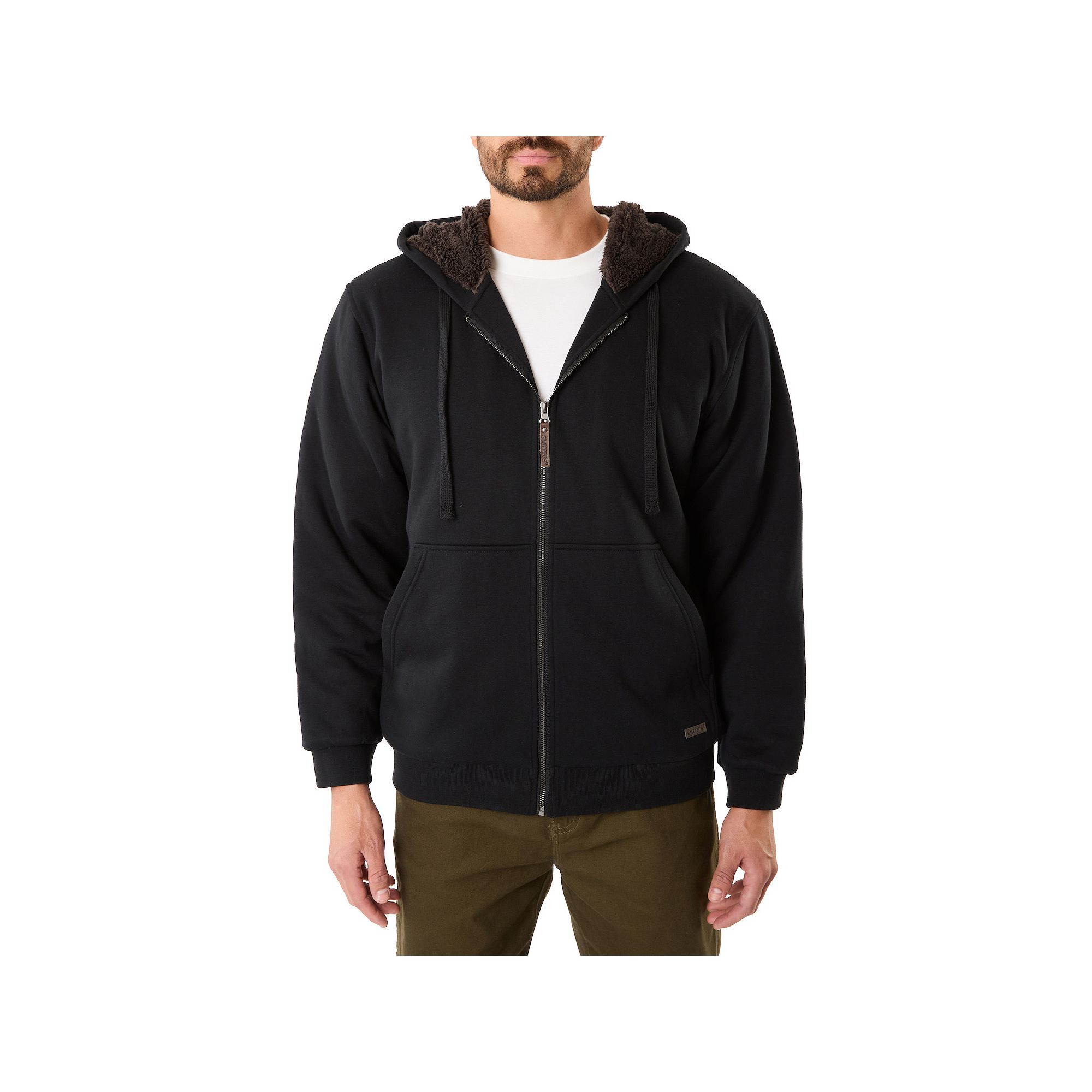 Mens Smiths Workwear Sherpa-Lined Fleece Jacket, Size: Medium, Black