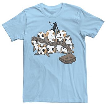 Men's Star Wars Porgs Playing With Chewbacca Things Portrait Tee