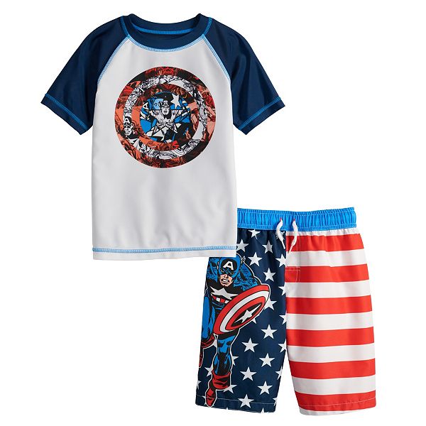 Childrens/Kids Captain America Swimming Costume Surf Suit Boys Swimwear Age 18 Months-5 Years