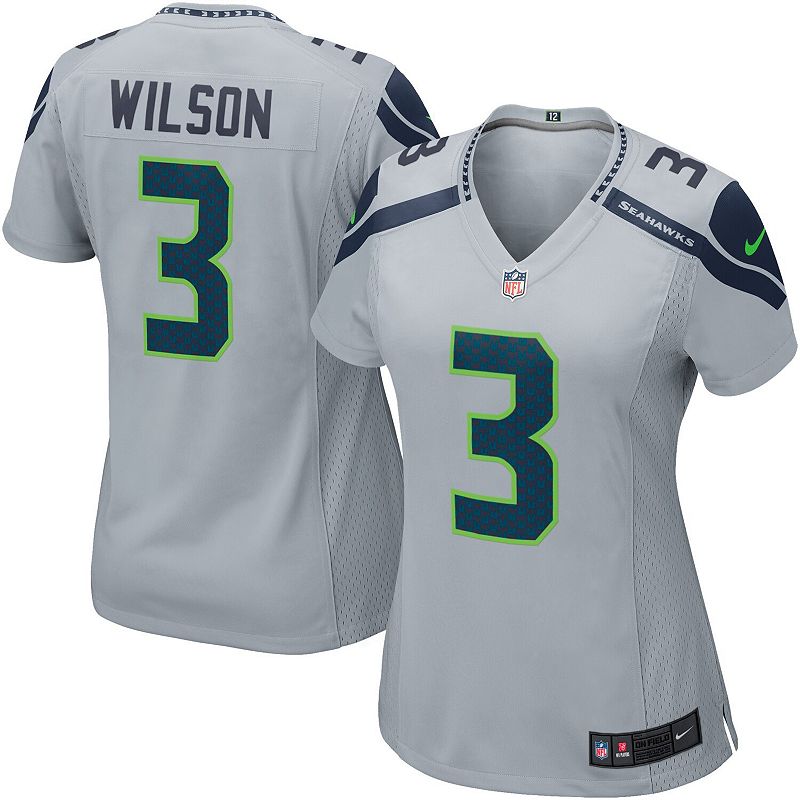 Womens Seattle Seahawks Russell Wilson Nike Gray Game Jersey, Size: Large,