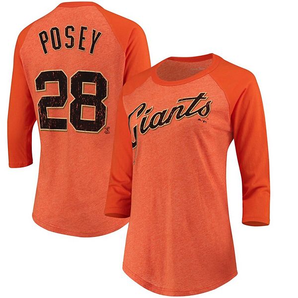Women's Majestic Threads Buster Posey Orange San Francisco Giants  3/4-Sleeve Raglan Name & Number T-Shirt