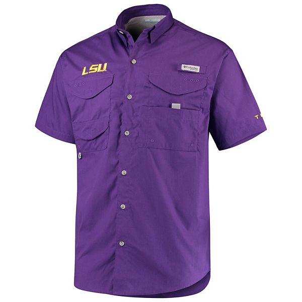 COLUMBIA PFG Yellow Short Sleeve Shirt Men's XXL with LSU Tigers