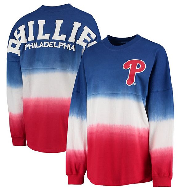 Women's Royal Philadelphia Phillies Oversized Long Sleeve Ombre Spirit  Jersey T-Shirt