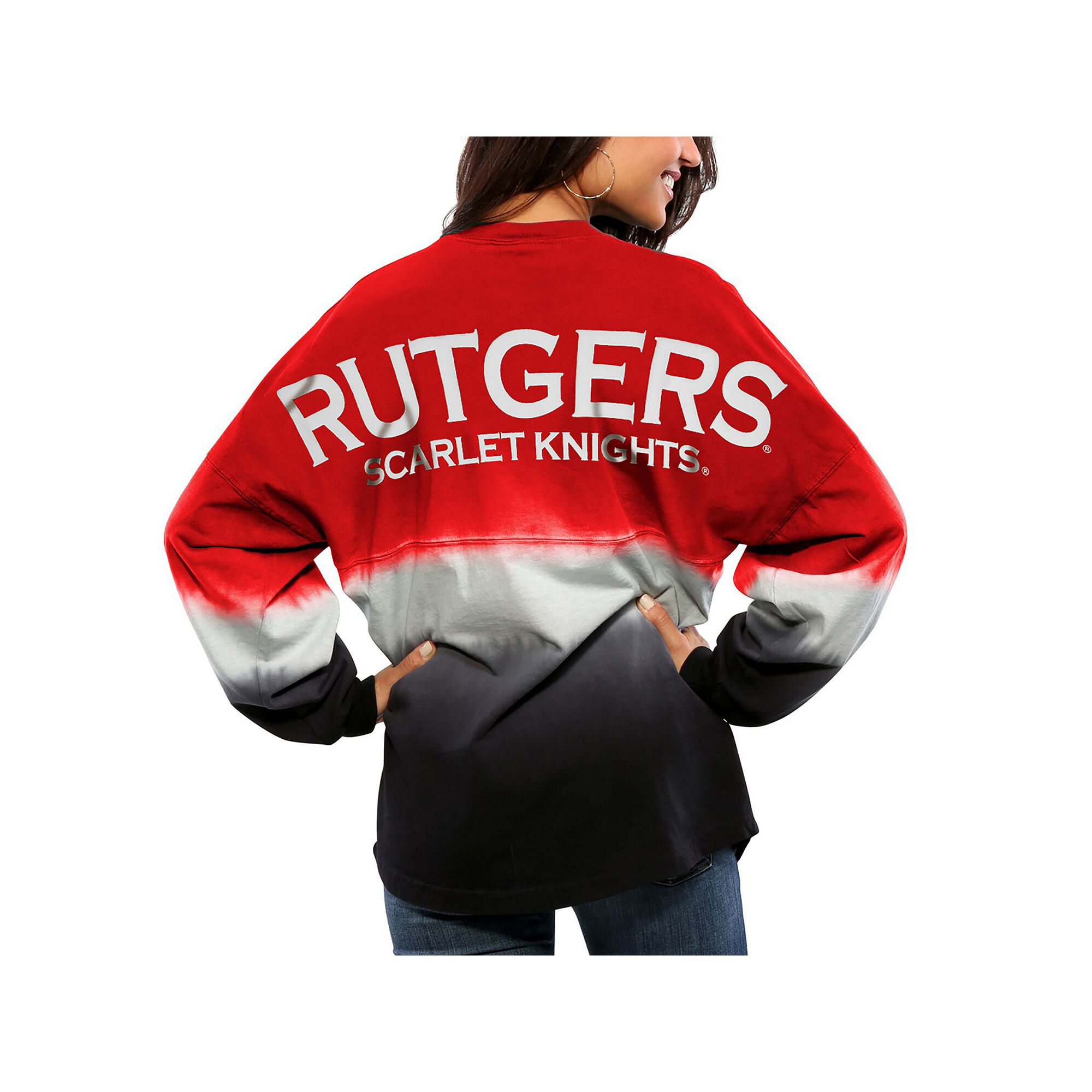 Womens Scarlet Rutgers Scarlet Knights Ombre Long Sleeve Dip-Dyed Spirit J