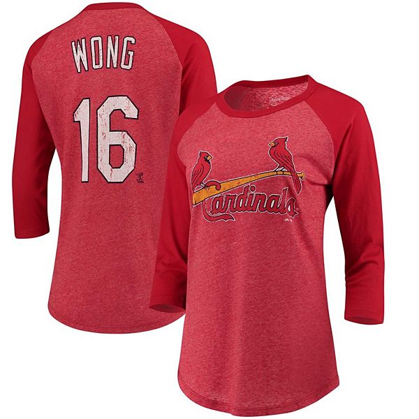 Women's Majestic Threads Kolten Wong Red St. Louis Cardinals 3/4-Sleeve  Raglan Name & Number T-Shirt