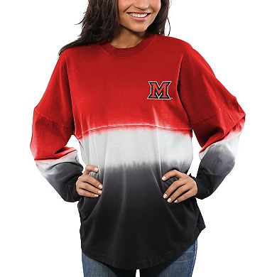 Women's Red Miami University RedHawks Ombre Long Sleeve Dip-Dyed Spirit Jersey