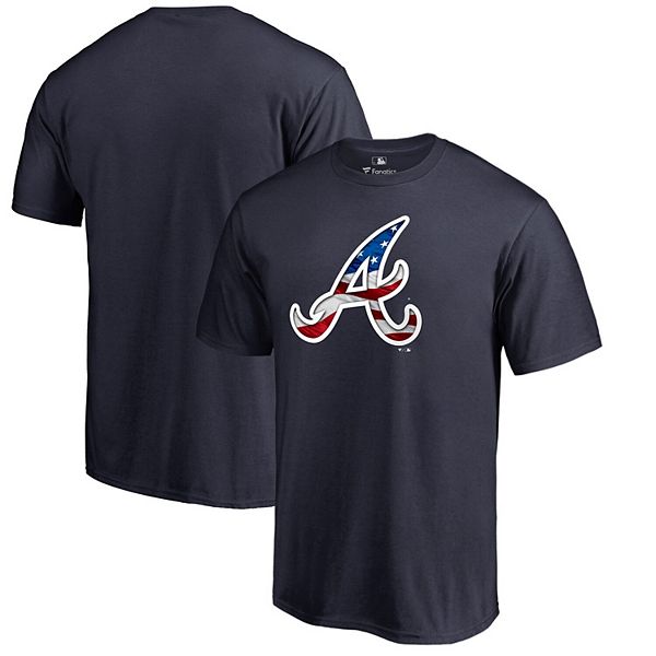 Women's Atlanta Braves Fanatics Branded Red 2019 Stars & Stripes Banner  Wave V-Neck T-Shirt