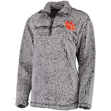 Women's Gray Clemson Tigers Sherpa Super Soft Quarter-Zip Pullover Jacket
