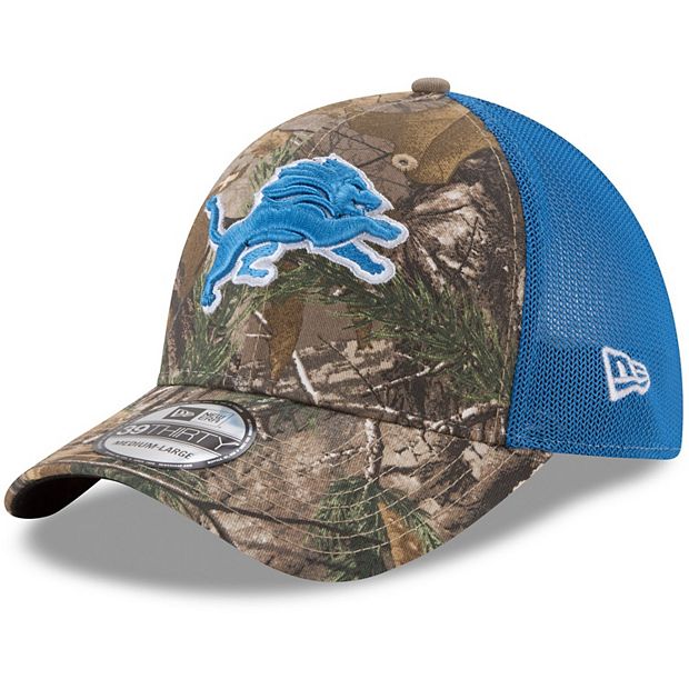 Men's New Era Realtree Camo/Blue Detroit Lions Trucker 39THIRTY Flex Hat