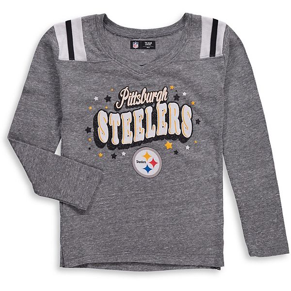 New Era Steelers Women's Triblend Logo Scoop Neck Long Sleeve Tee - S