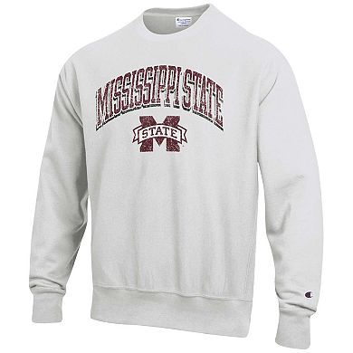 Men's Champion Gray Mississippi State Bulldogs Arch Over Logo Reverse Weave Pullover Sweatshirt