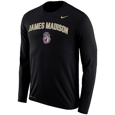 Men's Nike Black James Madison Dukes Arch Over Logo Long Sleeve Performance T-Shirt