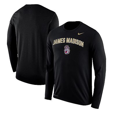 Men's Nike Black James Madison Dukes Arch Over Logo Long Sleeve Performance T-Shirt