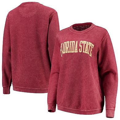 Women's Pressbox Garnet Florida State Seminoles Comfy Cord Vintage Wash Basic Arch Pullover Sweatshirt