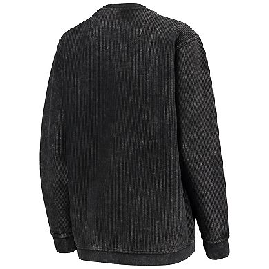 Women's Pressbox Black Wisconsin Badgers Comfy Cord Vintage Wash Basic Arch Pullover Sweatshirt