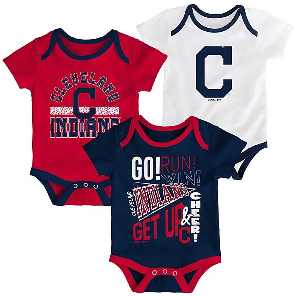 Newborn Navy/Red/White Cleveland Indians 3-Pack Newest Rookie Bodysuit Set