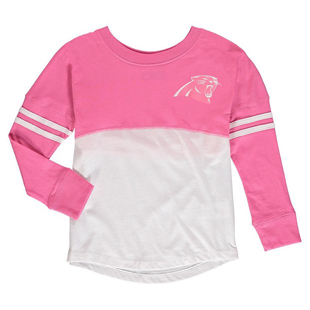 Girls Youth 5th & Ocean by New Era White/Pink Carolina Panthers Varsity  Crew Long Sleeve