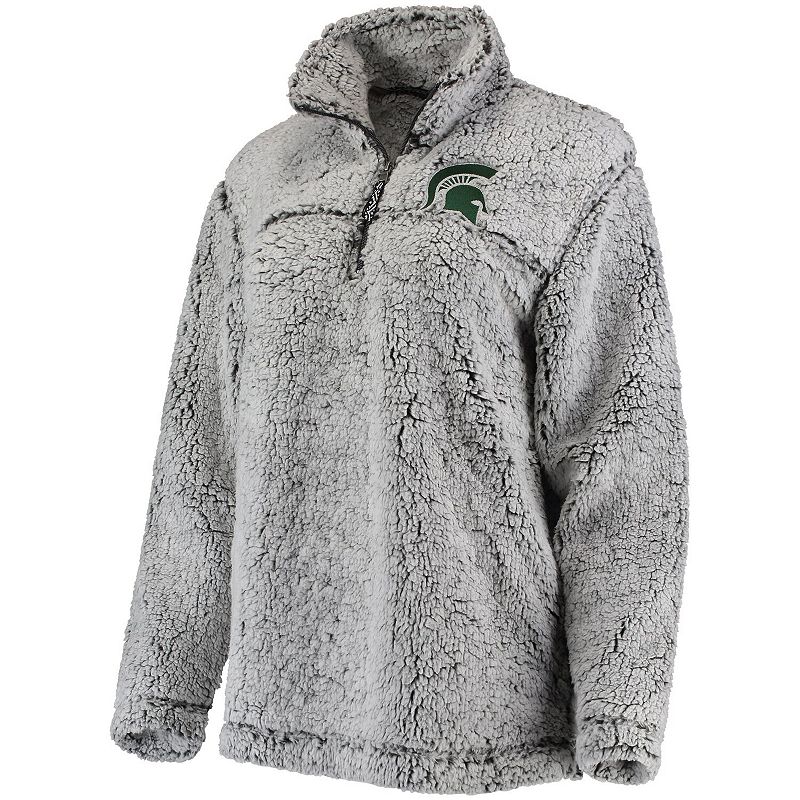 Womens Gray Michigan State Spartans Sherpa Super Soft Quarter-Zip Pullover