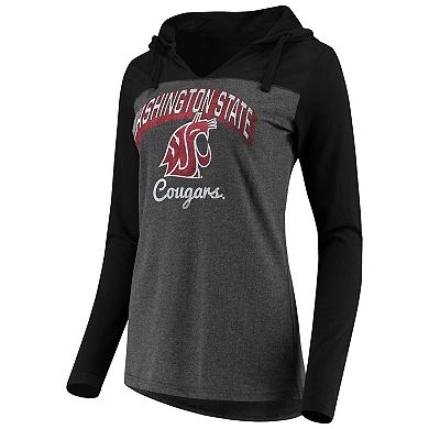 Women's Charcoal Washington State Cougars Knockout Color Block Long Sleeve V-Neck Hoodie T-Shirt
