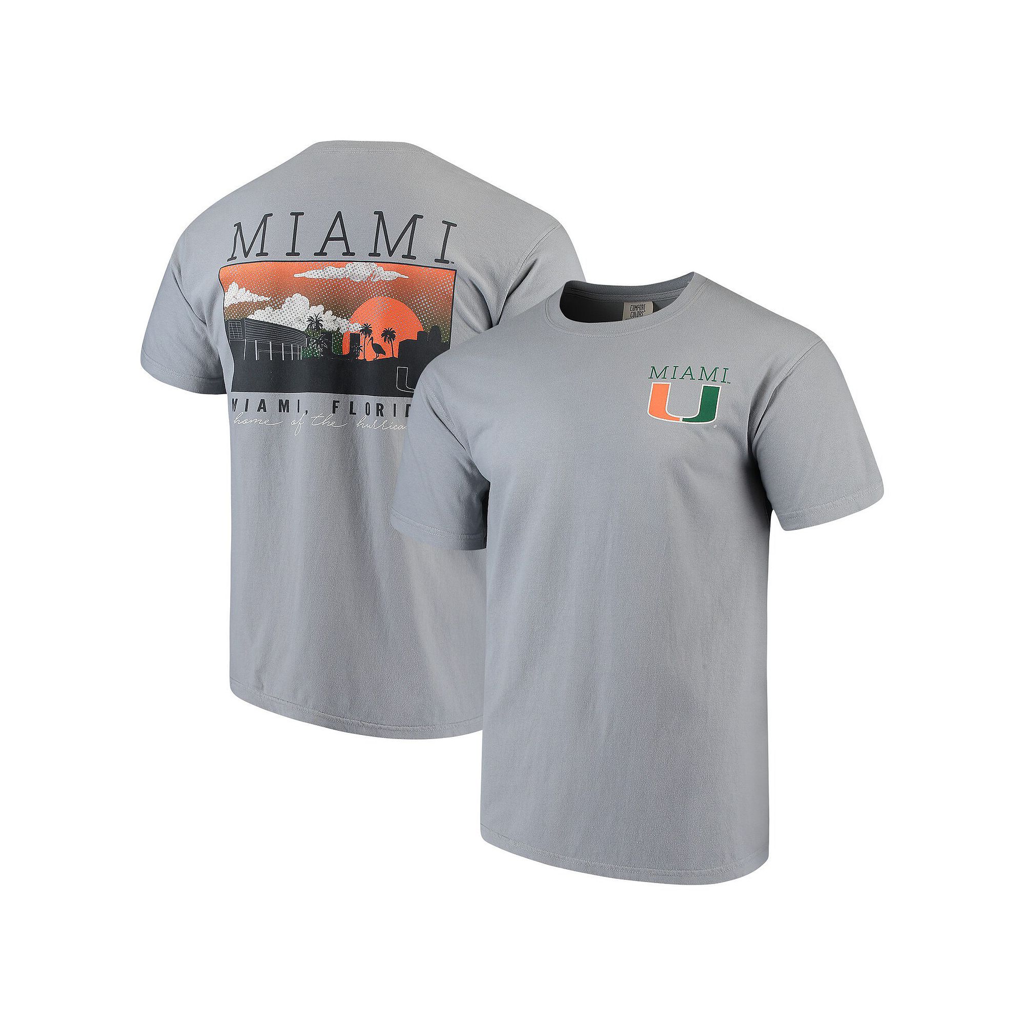 Mens Gray Miami Hurricanes Comfort Colors Campus Scenery T-Shirt, Size: Sm