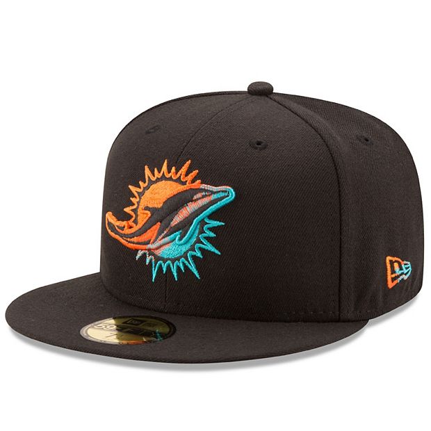 Miami Dolphins Fitted Hat Cap - Size 7 1/8 - New Era 59Fifty - Black Blue  Grey