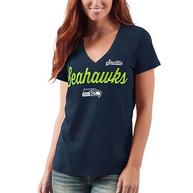 Women's G-III 4Her by Carl Banks Navy Seattle Seahawks Post Season V-Neck T-Shirt