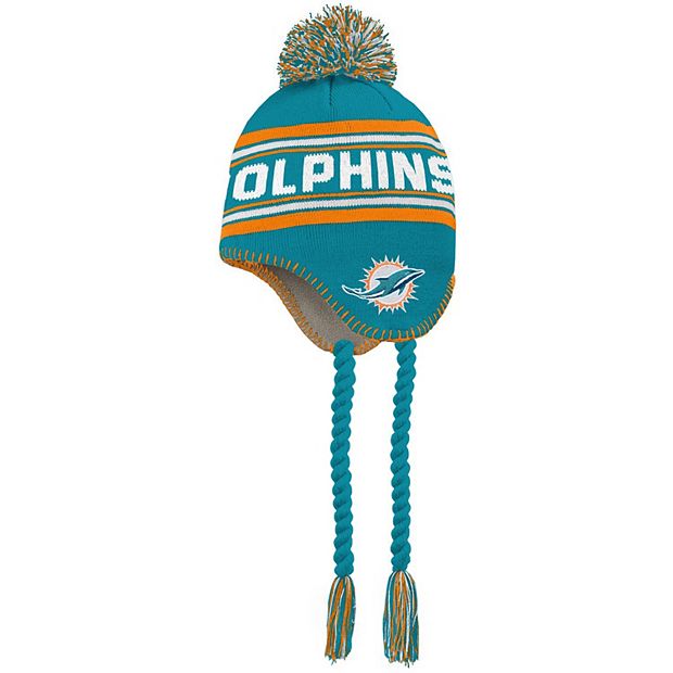 Youth Aqua/Orange Miami Dolphins Jacquard Tassel Knit Hat with Pom