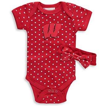Girls Newborn & Infant Red Wisconsin Badgers Hearts Bodysuit and Headband Set
