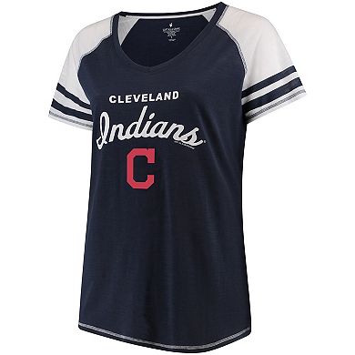 Women's Soft as a Grape Navy Cleveland Indians Plus Sizes Three Out Color Blocked Raglan Sleeve T-Shirt