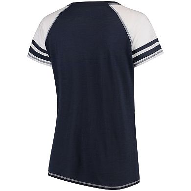 Women's Soft as a Grape Navy Cleveland Indians Plus Sizes Three Out Color Blocked Raglan Sleeve T-Shirt
