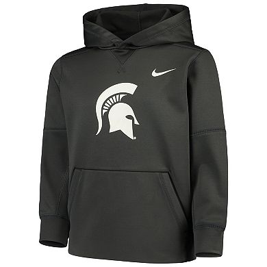 Youth Nike Anthracite Michigan State Spartans Logo KO Pullover Performance Hoodie
