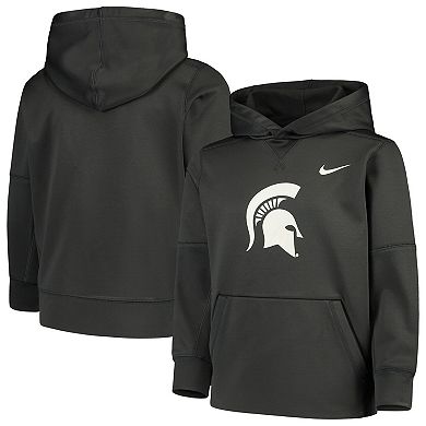 Youth Nike Anthracite Michigan State Spartans Logo KO Pullover Performance Hoodie