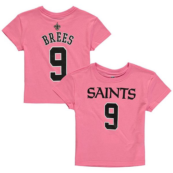 Girls Preschool Drew Brees Pink New Orleans Saints Mainliner Name & Number T-Shirt
