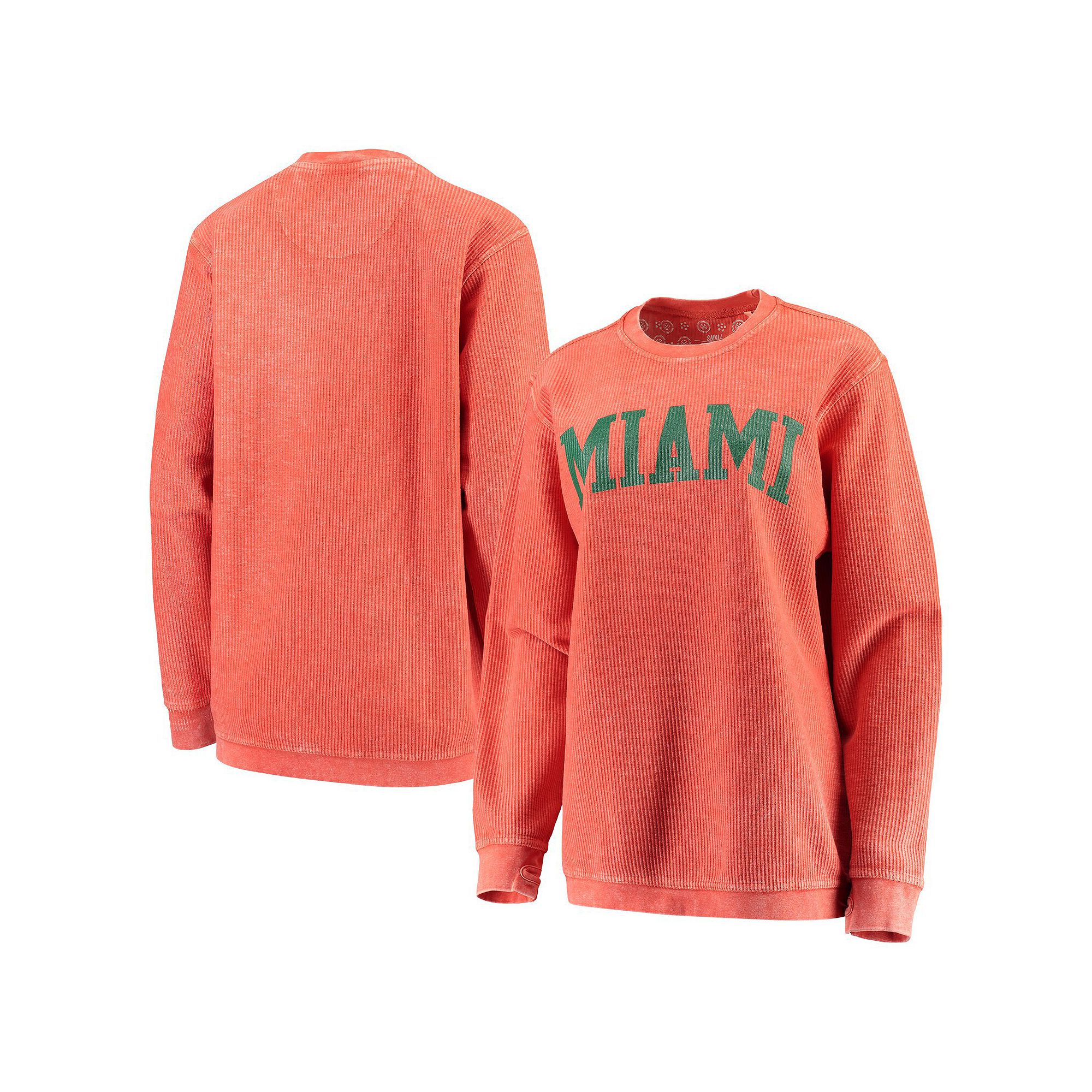 Womens Pressbox Orange Miami Hurricanes Comfy Cord Vintage Wash Basic Arch
