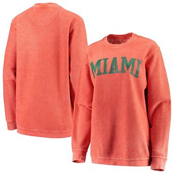 Women's Pressbox Orange Miami Hurricanes Comfy Cord Vintage Wash Basic Arch Pullover Sweatshirt
