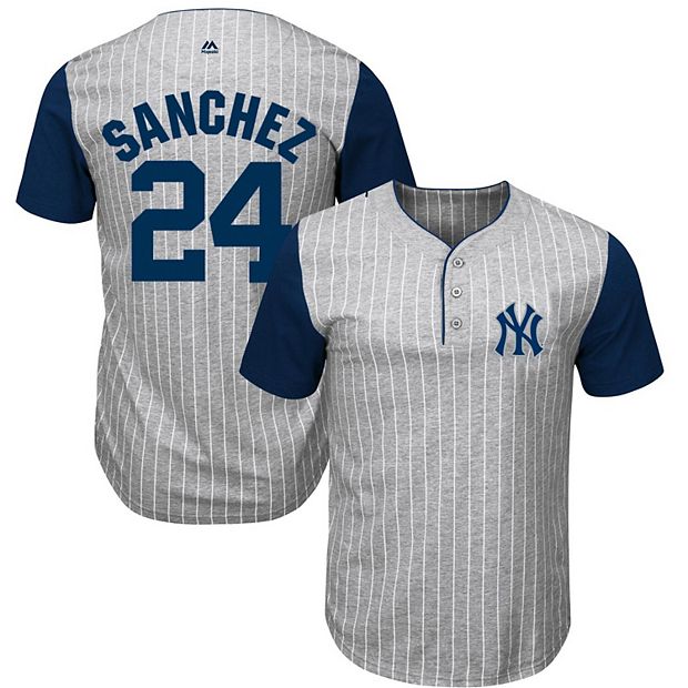Men's Majestic Gary Sanchez Gray/Navy New York Yankees Big & Tall Pinstripe  Player T-Shirt
